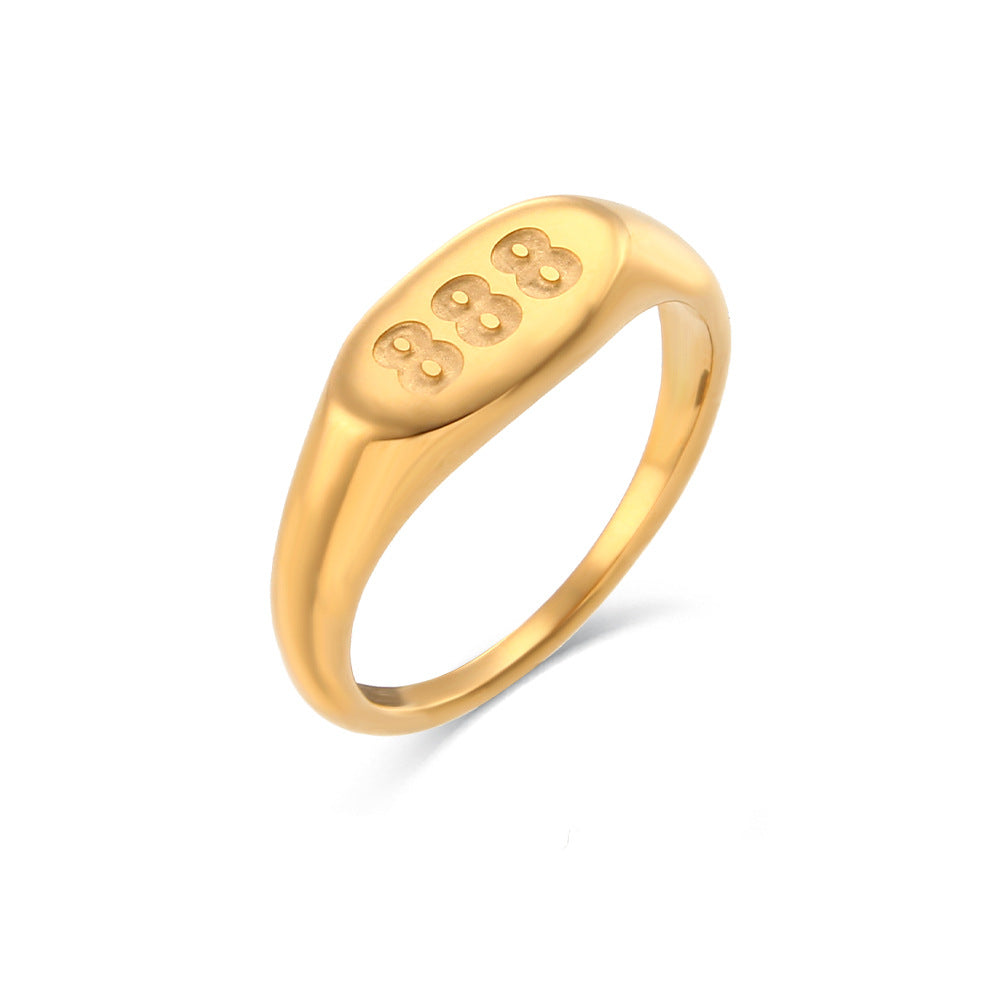 Wholesale Stainless steel  plated oval number 333 gold ring for women